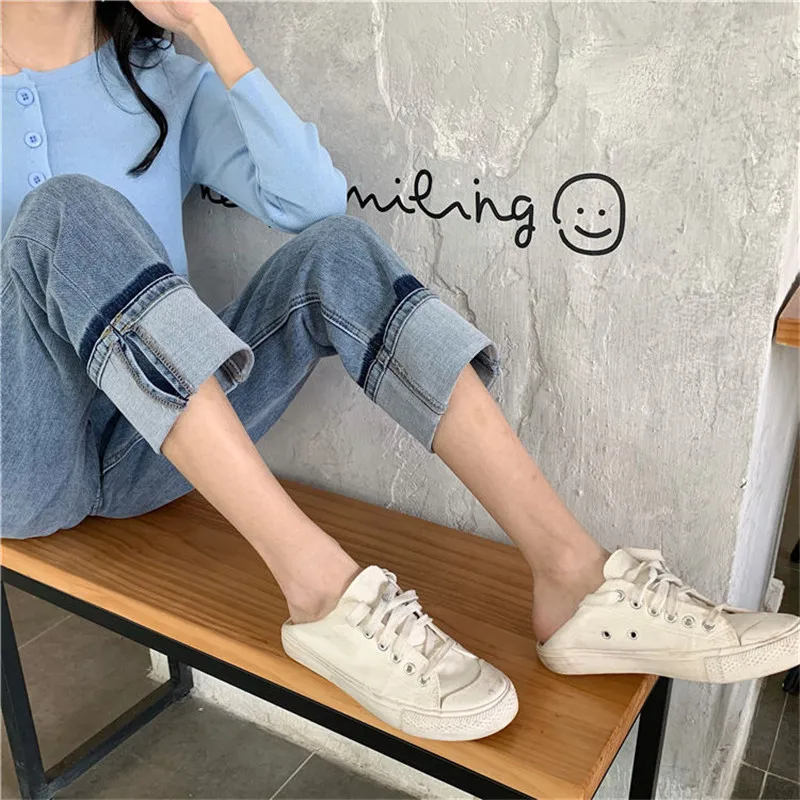

Harajuku Loose High Waist Vintage wide leg jeans Women ripped crimping Pants 2020 Female Korean Style All-match Simple Jeans