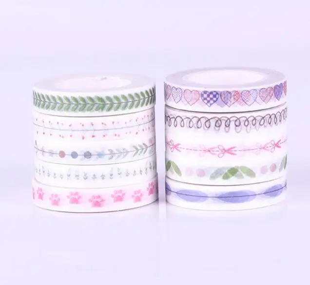 

10Pcs/set Hot Sale 8mmx10m Fresh Style Japanese Heart Washi Tape for Decoration Stationery