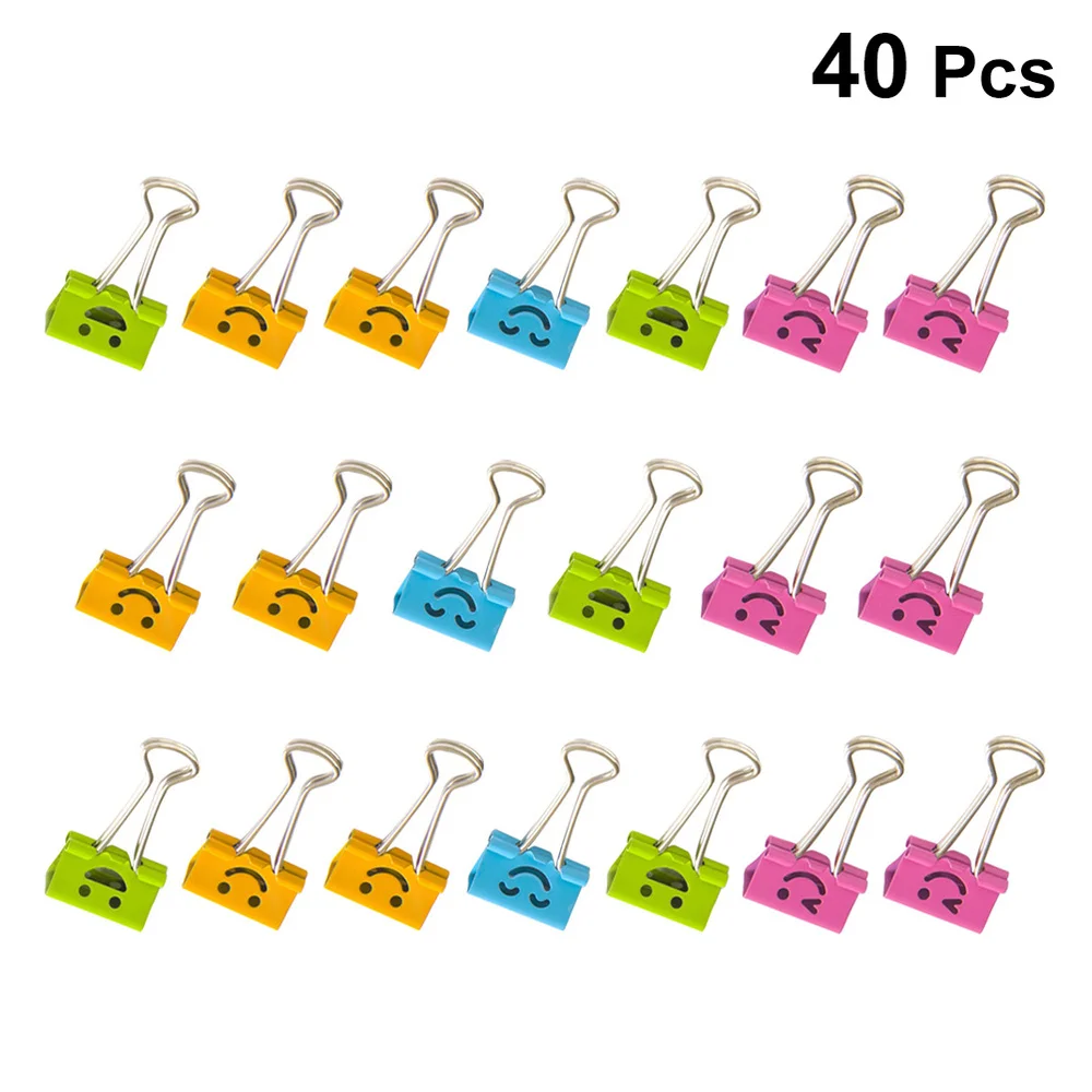 

40 Pcs 19mm Facial Expression Metal Binder Clips Hollow Paper Clamp Clips Dovetail Design Clamps for School Office (Random Color