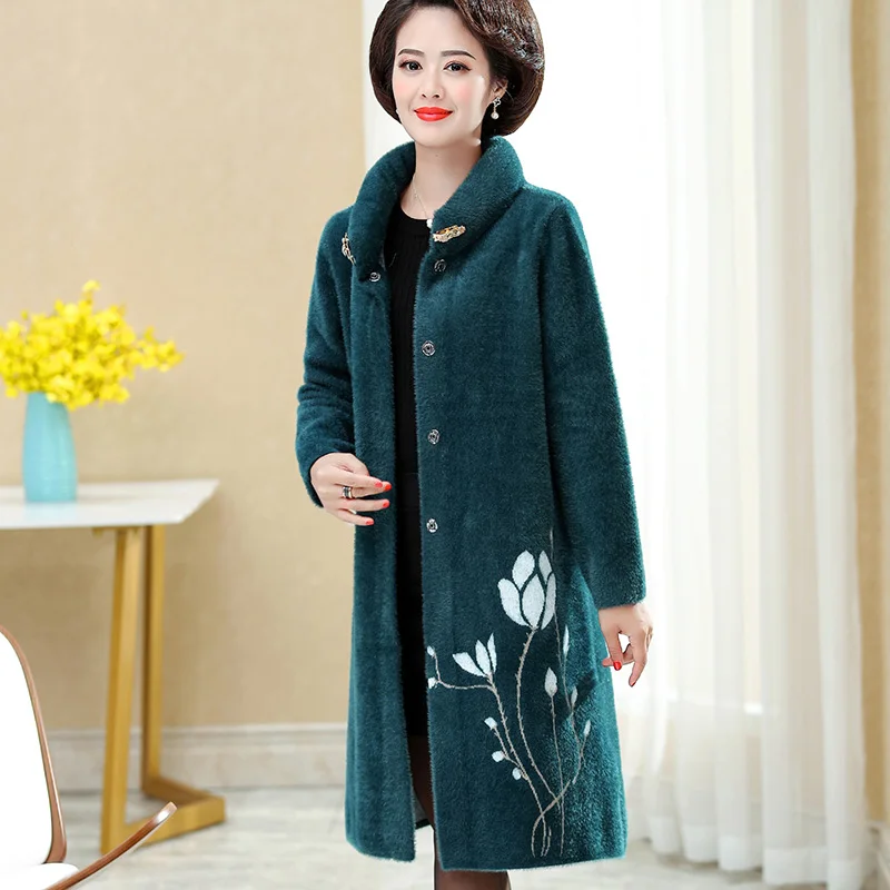 Женское длинное трикотажное пальто размера плюс 6XL имитация норкового кашемира