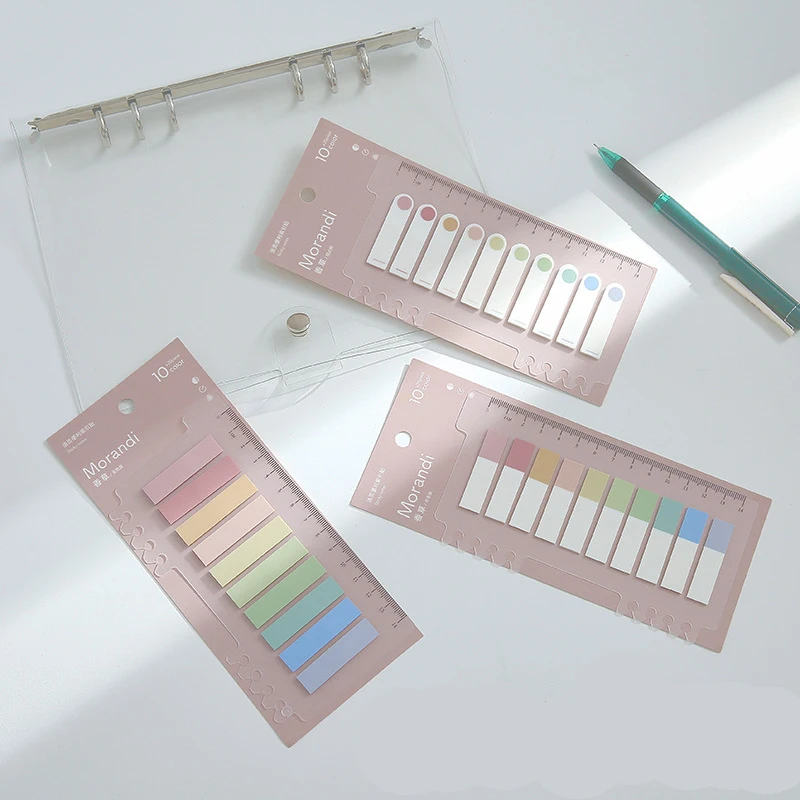 

JIANWU 200 Sheets Morandi Color Loose Leaf Index Sticky Notes Mark Sticker Retro Color Ruler School Office Supplies