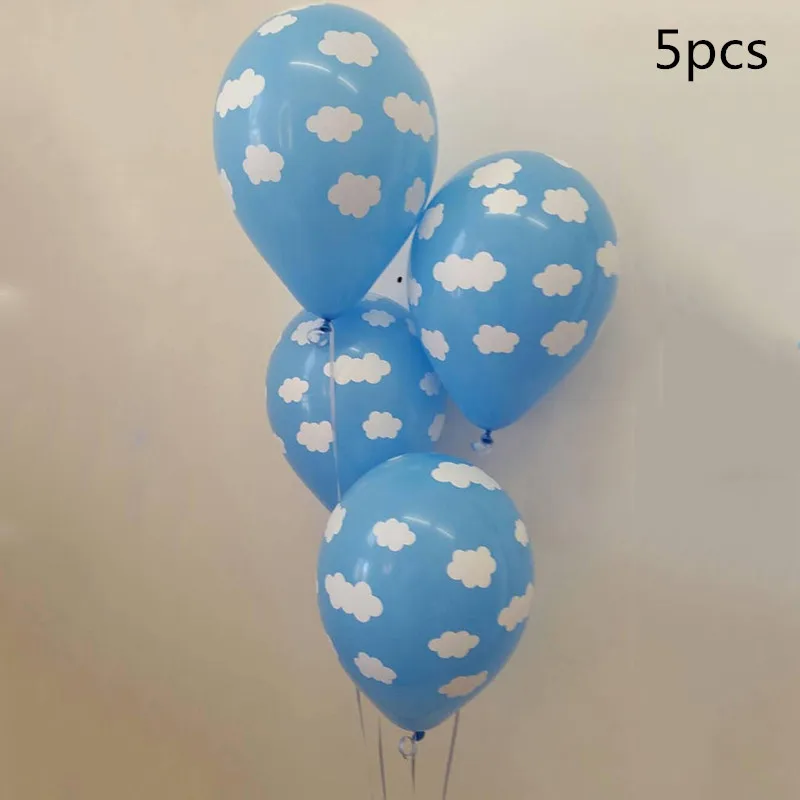5pcs 1" синие белые воздушные шарики с нарисованными облаками с мальчиком самолет игрушки украшения для свадьбы и дня рождения Гавайская тема Дети день рождения поставки Air Globos - Цвет: 5pcs