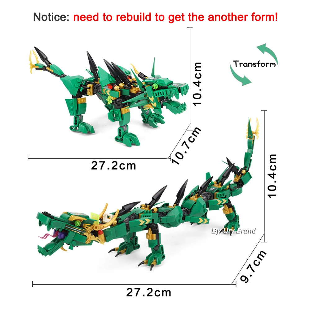Набор строительных блоков серии ниндзя Lloyd's Green Dragon Fighting Mech Creator 2 в 1 развивающие