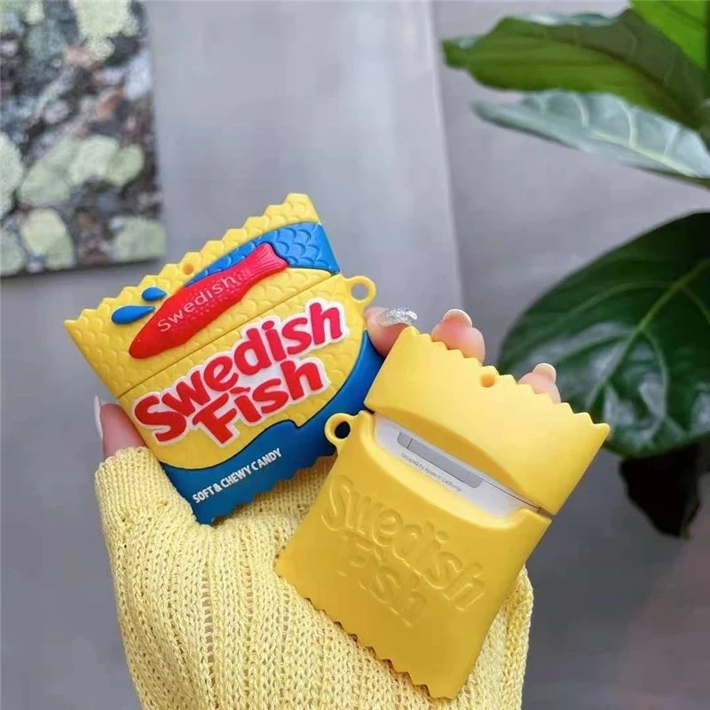 

NEW 3D Swedish Fish Candy Silicone Case for Airpods Cover for Air Pods 1 2 Pro Case Wireless Charging Cartoon Soft Cover