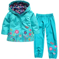 raincoat set girls clothing set autumn flower hooded rain coat pants 2pcs suit for girl kids birthday present christmas gift