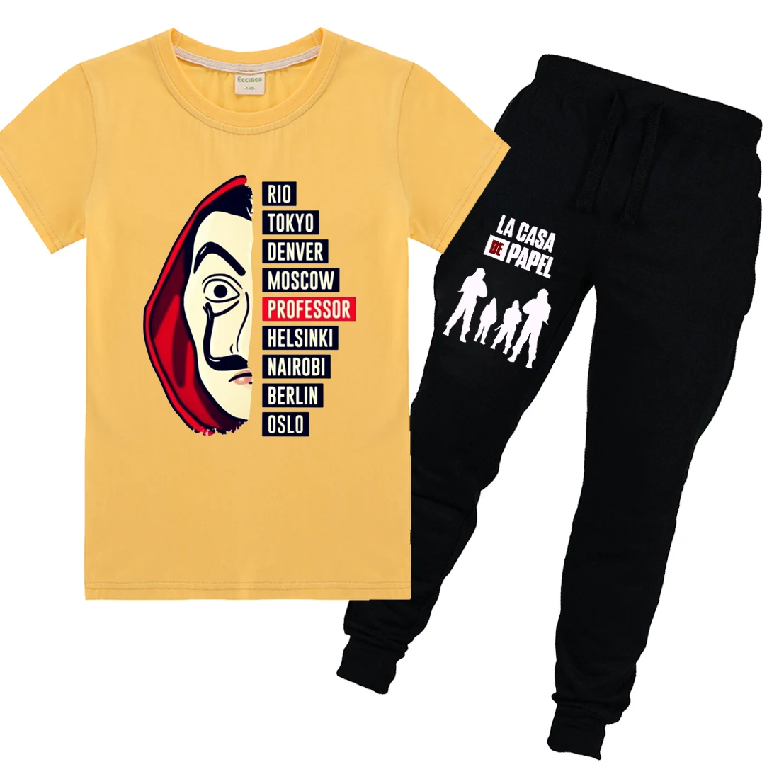 Детские вечерние летние футболки с принтом Дом паперов La Casa De Papel + брюки