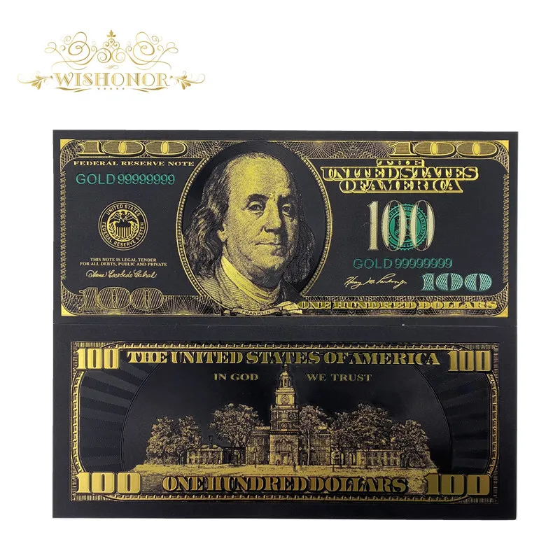 

10pcs/Lot New Design For America Banknote 100 Dollar Banknote in 24k Black Gold Plated Fake Paper Money For Collection