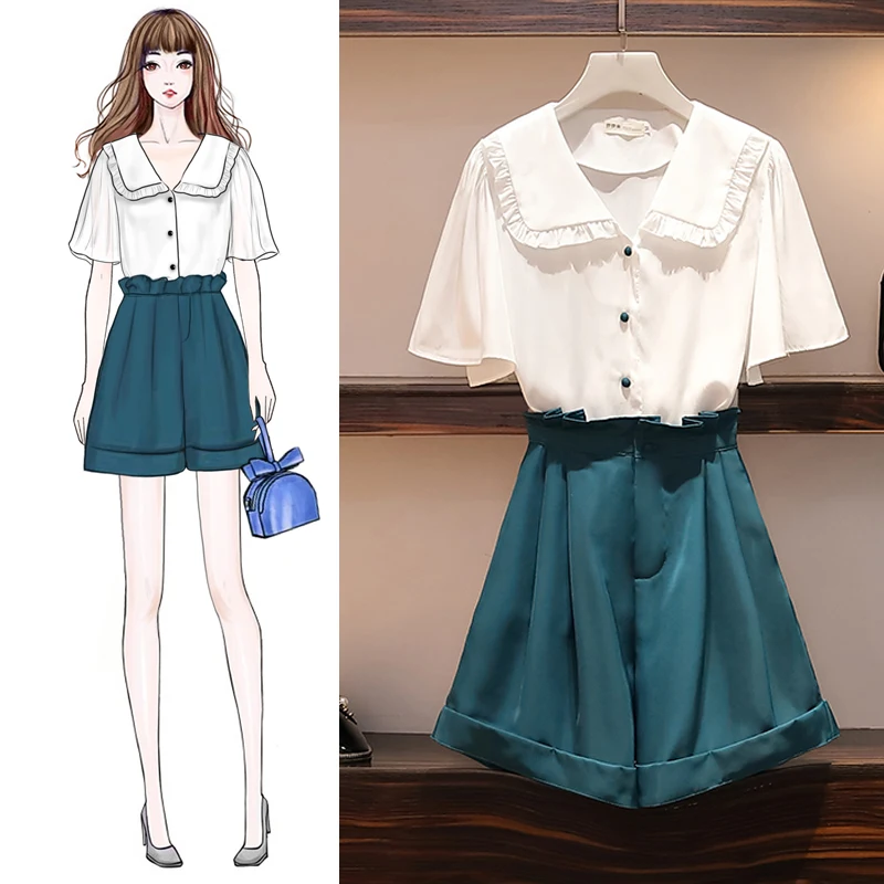Large Size Women's Clothing 2019 New Summer Fat Mm Slim Over-the-belly Wearing Broad-legged Pants Super Immortal Two-piece Suit