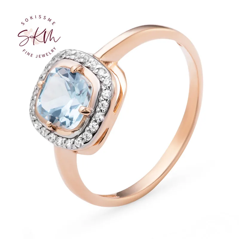 

SKM Vinatge Square topaz rings for women 14k rose gold Engagement rings designer Promise Luxury Fine Jewelry