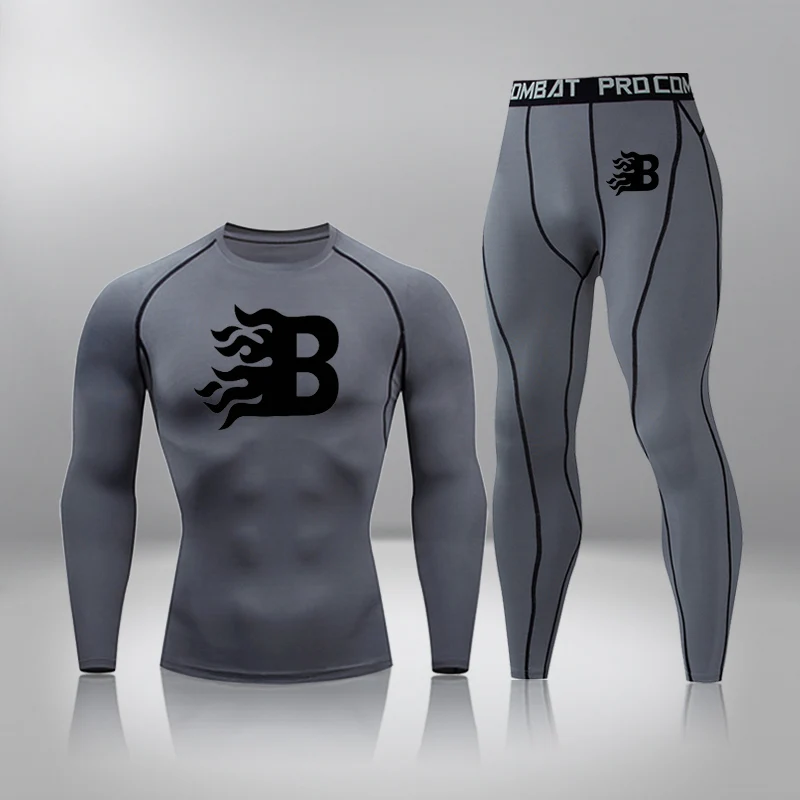 

New Men Thermal Underwear Sets Compression Sweat Quick Drying Thermo Underwear Men Clothing Long Johns Track and Field Team Set