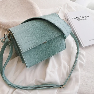 blue green Модные женские сумки через плечо из крокодиловой кожи, дизайнерские сумки с широким ремешком, роскошная сумка через плечо из искусственной кожи, женские маленькие сумочки с клапаном - Цвет: blue green