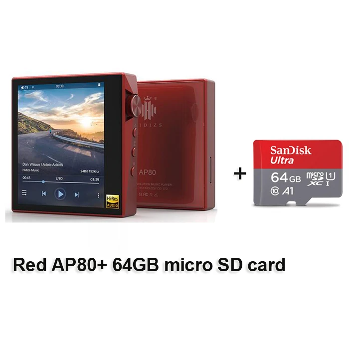 Hidizs AP80 Hi-Res ES9218P Ультрапортативный Bluetooth HIFI музыкальный mp3-плеер LDAC USB DAC DSD 64/128 FALC DAP - Цвет: Red with 64G card