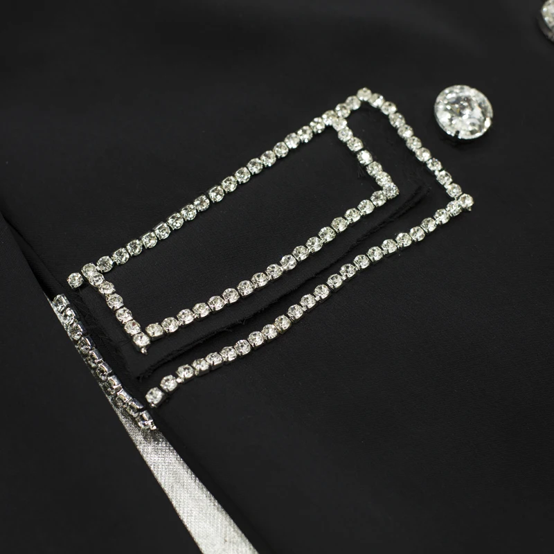 

craftsmanship, heavy Big brand, beaded, diamond chain, double breasted, ladies, black denim jacket fall 2021 women clothing top
