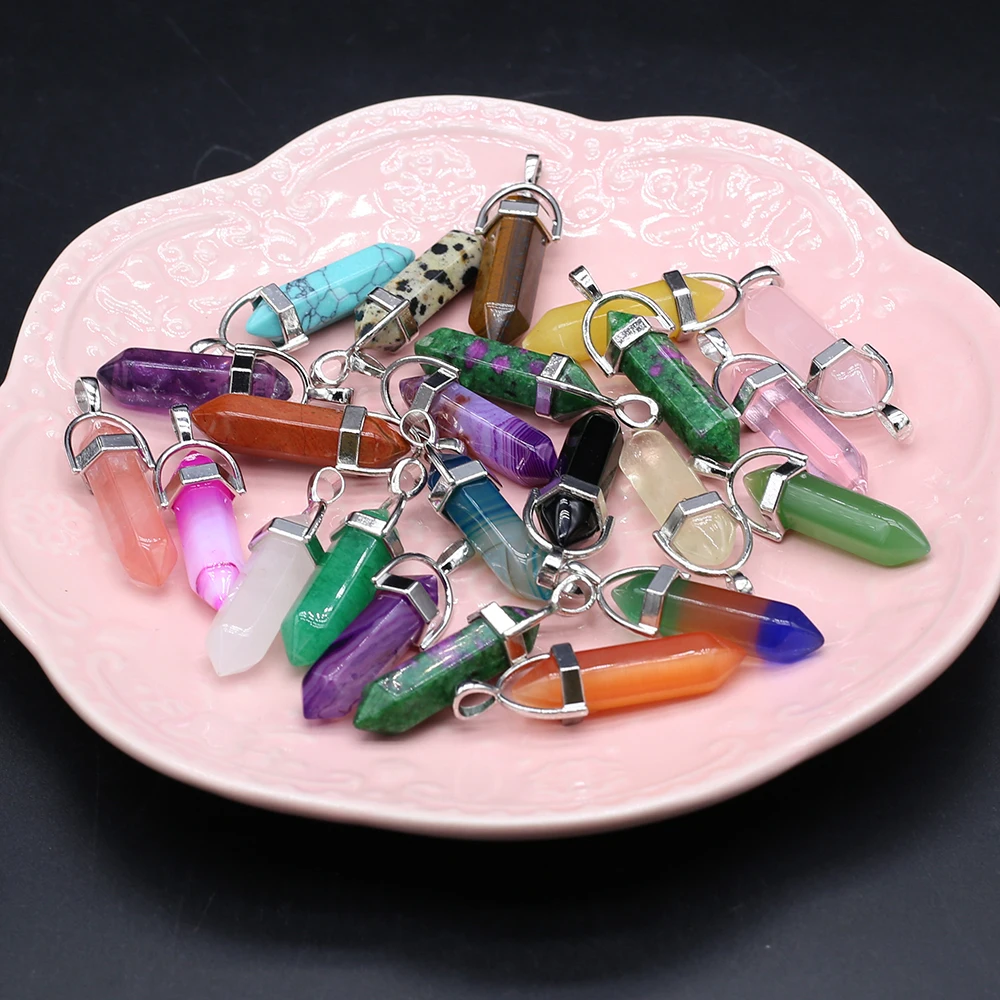 

7Pcs Random Necklace Pendant Natural Stone Rose Quartz Cylindrical Pendant For Jewelry Making DIY Bracelet Necklace Accessory