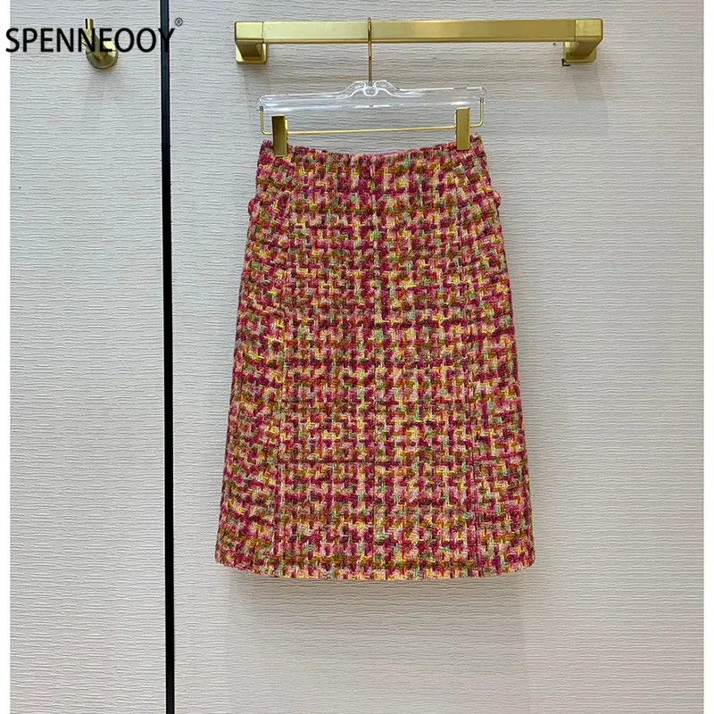 SPENNYMOOR Brand Runway Autumn Winter High-End Colourful Tweed Skirt Suit Women High-End Print Silk Lining 2 Piece Set
