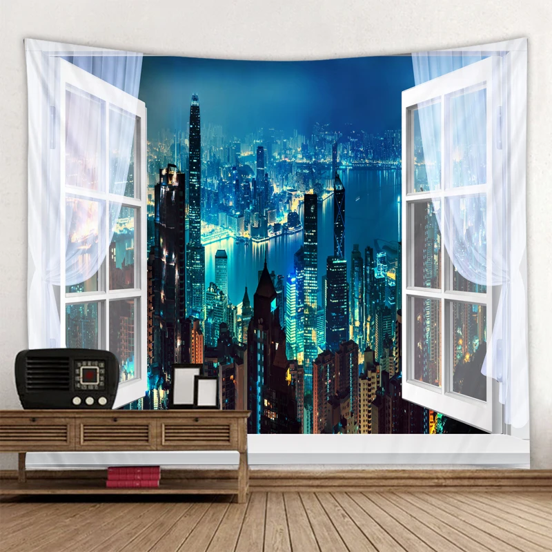 Большой Настенный гобелен с принтом Ночной городской сцены недорогой богемный