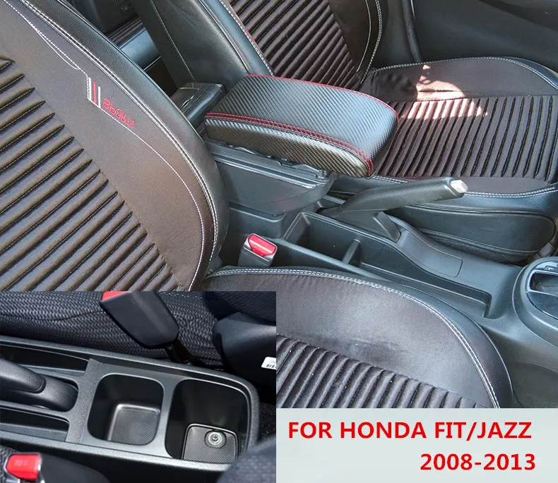 

7USB Carbon Fiber Car Armrest For Honda Fit Jazz 2008-2013 Interior Accessories Driver Storage Console Box Arm Rest Auto Parts