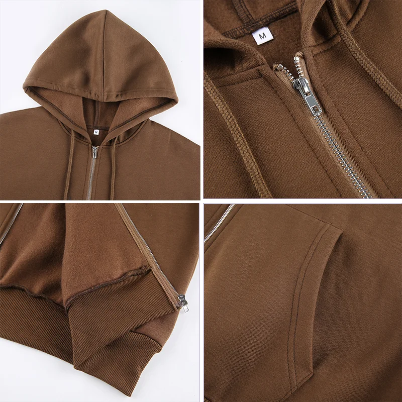 

Brown Hoodies Women'S Sweatshirts Hoodie Pocket Jacket Harajuku Clothing Femme 2021 Autumn Hooded Zipper Top Korean