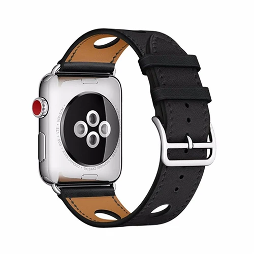Последняя модель ремешка для Apple Watch 3 2 1 38 мм 42 мм мягкий три отверстия кожаный водостойкий ремешок для Iwatch серии 5 4 44 мм 40 мм - Цвет ремешка: black