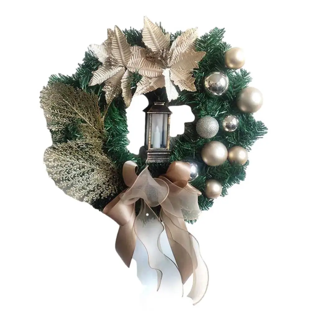 

Рождественский венок для входной двери, венок с смешанными украшениями и светодиодсветильник кой, роскошный Рождественский венок с шелков...