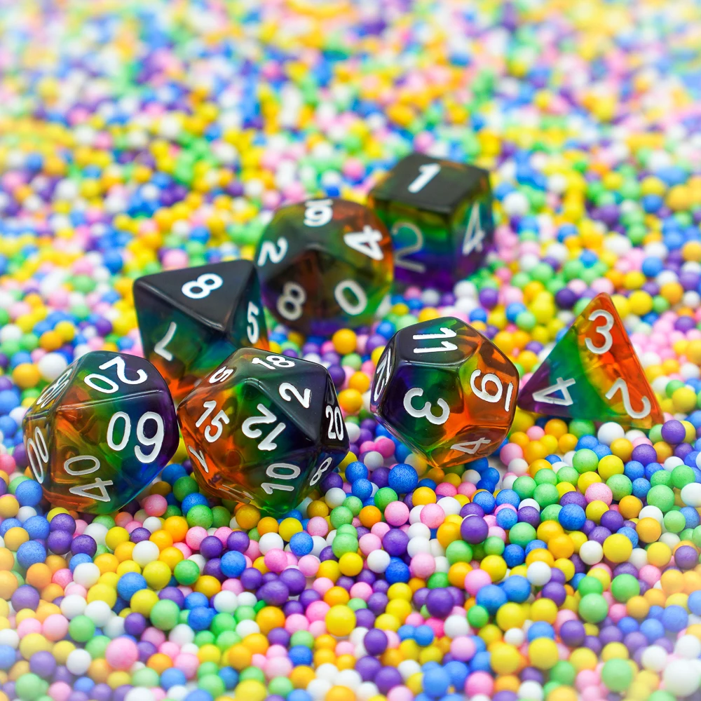 7 шт./компл. Rainbow игральные кости DND D & Dice D4 D6 D8 D10 % D12 D20 набор многогранных игральных