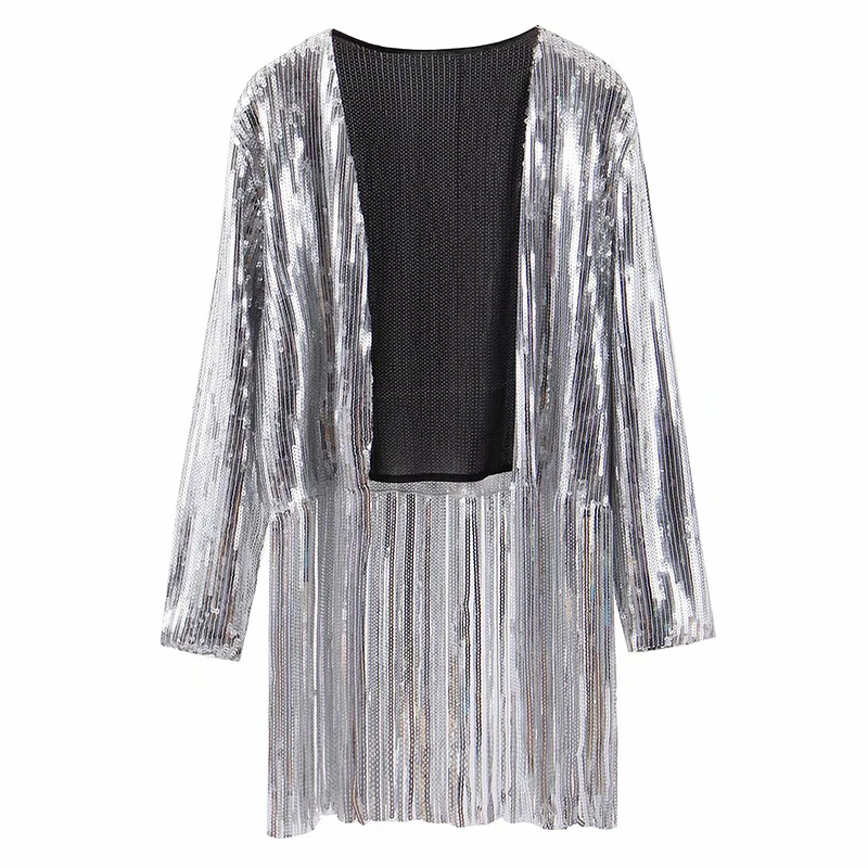 [EWQ] Новинка 2020 года сезон весна блестящая куртка с пайетками на рукавах и