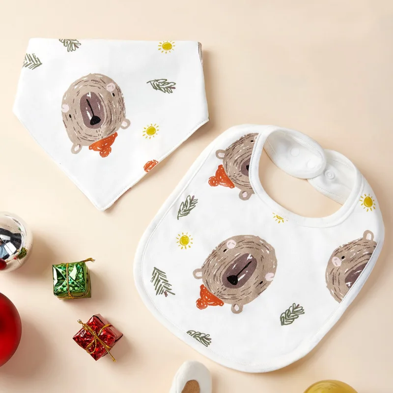 

Elinfant 2 pcs(1 Set) All Season 100% Cotton Muslin Baby Bib Infinity Scarf Burp Cloth Saliva Towel