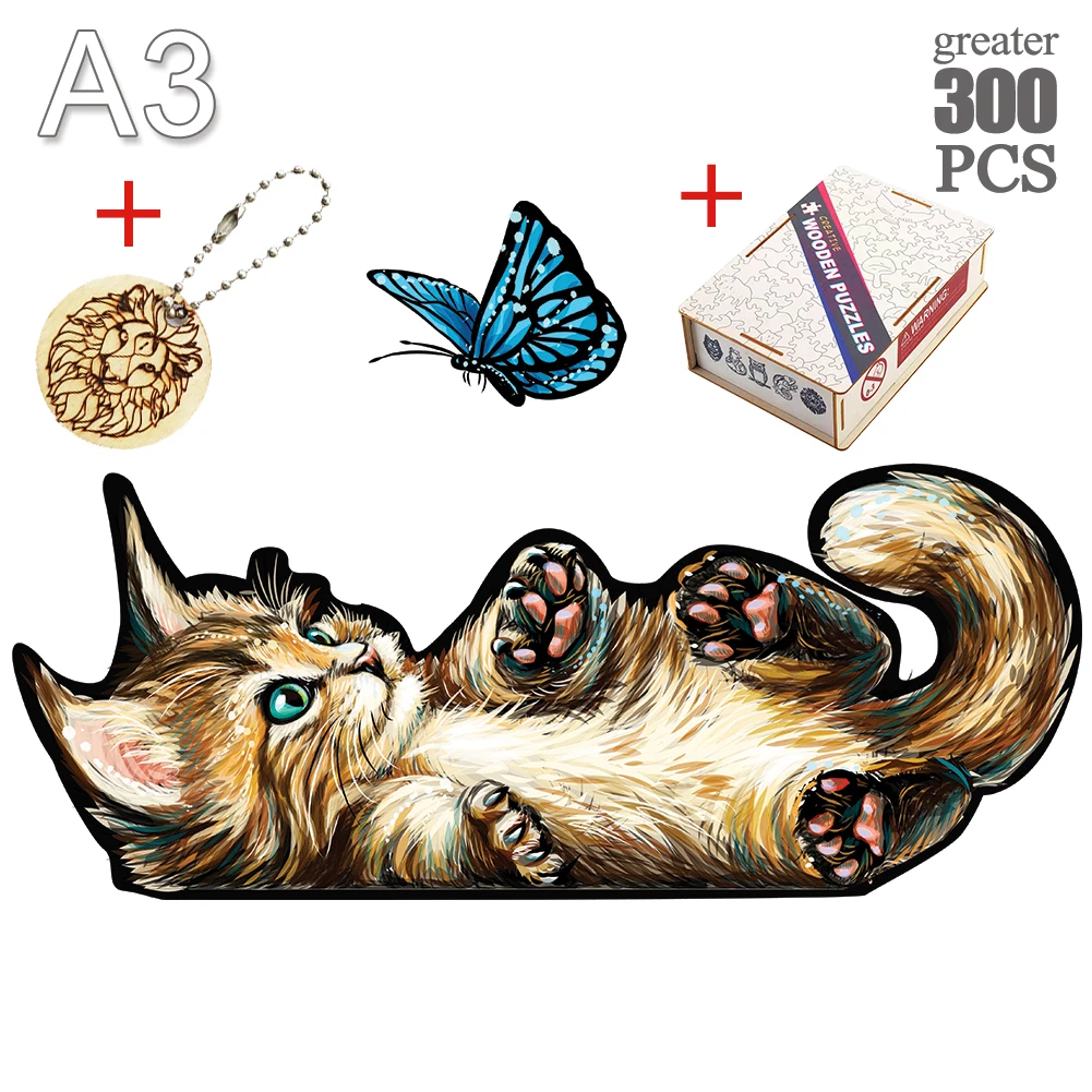 Деревянный пазл животные кошка игрушка каждая деталь мультяшное животное