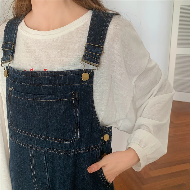 

Spring Summer Cowboy Dress Women 2021 New Vintage Loose Long Denim Strap Dresses Lady Mid-Length French Design Dresses Female