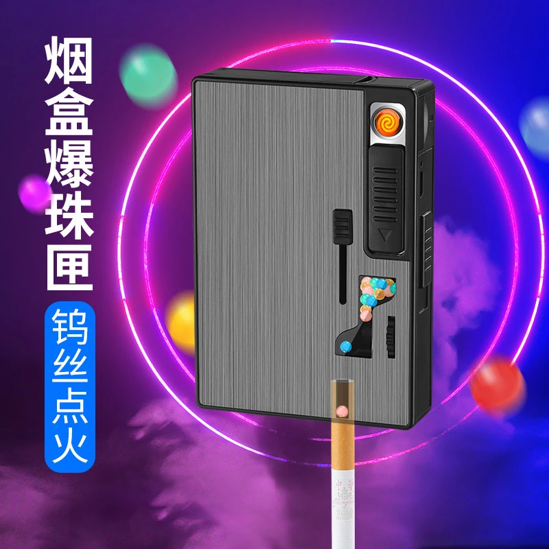 

USB Blasting Bead Lighter New Blasting Bead Igniter Three-in-one Push Bead Machine Blasting Bead Box Cigarette Case Smoking