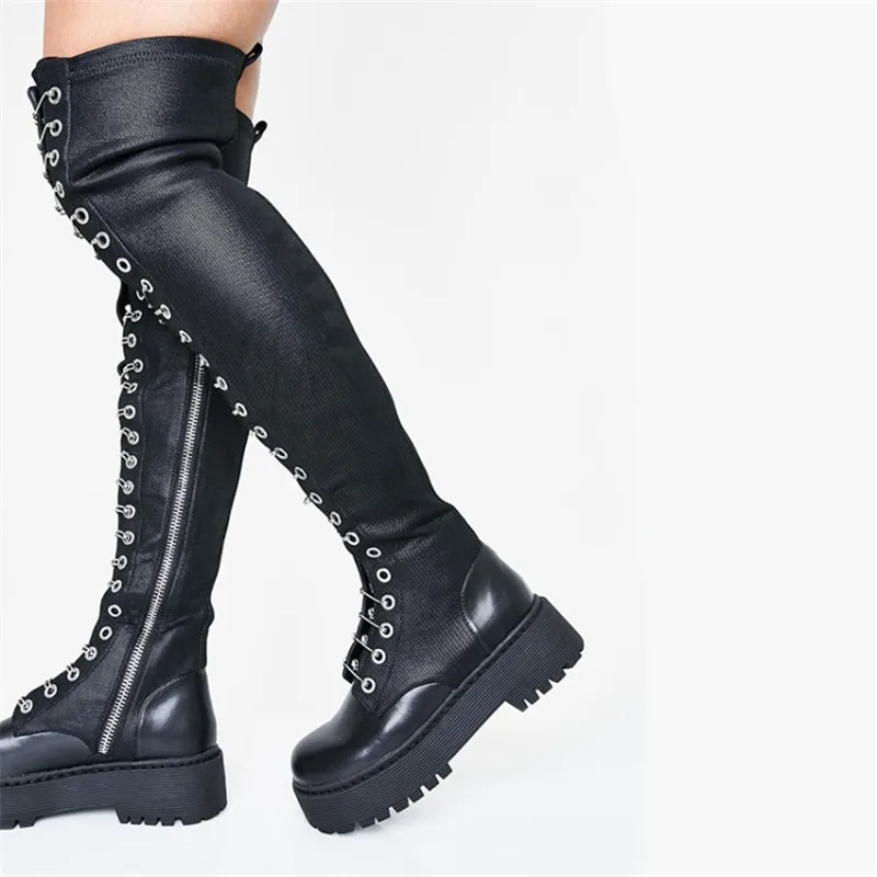PXELENA Сапоги выше колена в байкерском стиле панк готика для костюмированной