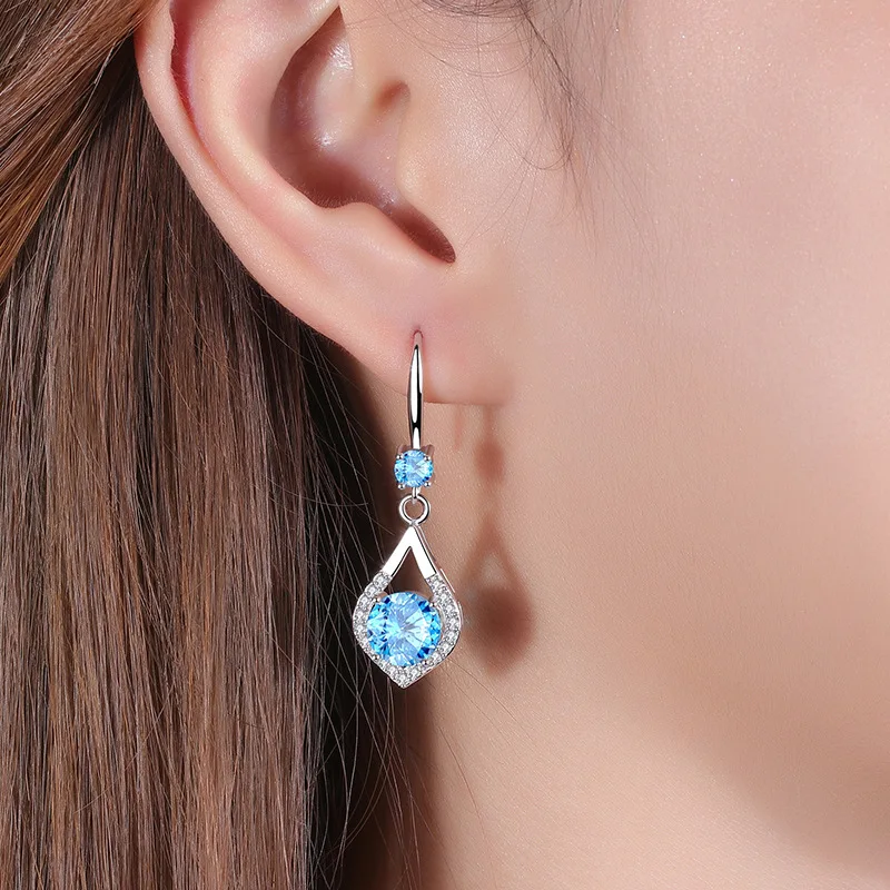 Korean hot sale Water drop earrings multicolor Ear Studs New shiny Zircon eardrop long earring silver Plated female jewelry | Украшения и