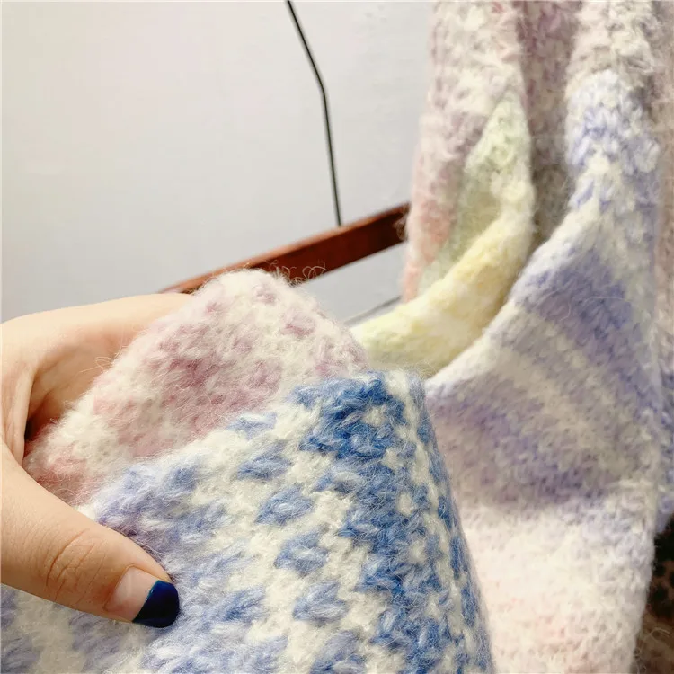 Женский свободный свитер с v-образным вырезом градиентный цвет зима 2020 | Женская