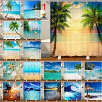 ocean shower curtain palms tropical island beach animal seashore water waves hawaiian nautical marine cloth fabric bathroom
