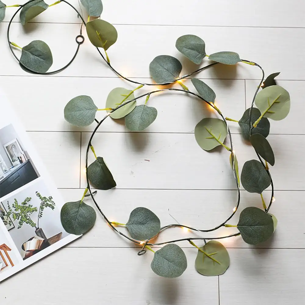 DIY подвесная гирлянда с листьями 2 м/20 светодиодов искусственные зеленые листья