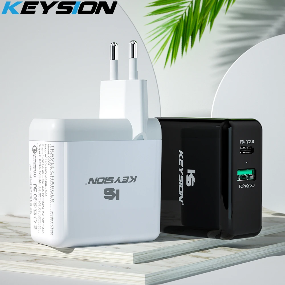 Сетевое зарядное устройство KEYSION с 2 USB портами и поддержкой быстрой зарядки 36
