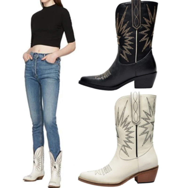 Siddons/женские ботильоны с острым носком и вышивкой Модные Кожаные слипоны Женская