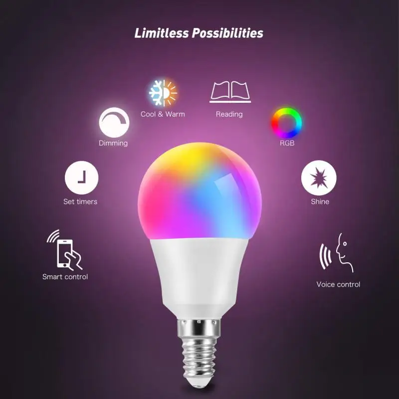 

Smart Light Bulb VV6-S Cellphone WiFi Voice Control RGB Energy Saving Dimming 6W/E14LED Bulb Spotlight Voice Control Work Bulb