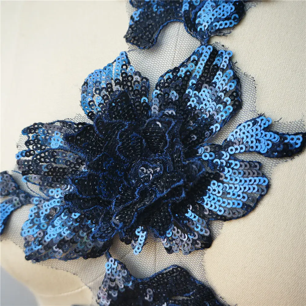 Темно-синие золотые блестки цветок кружевная ткань воротник вышитые платья