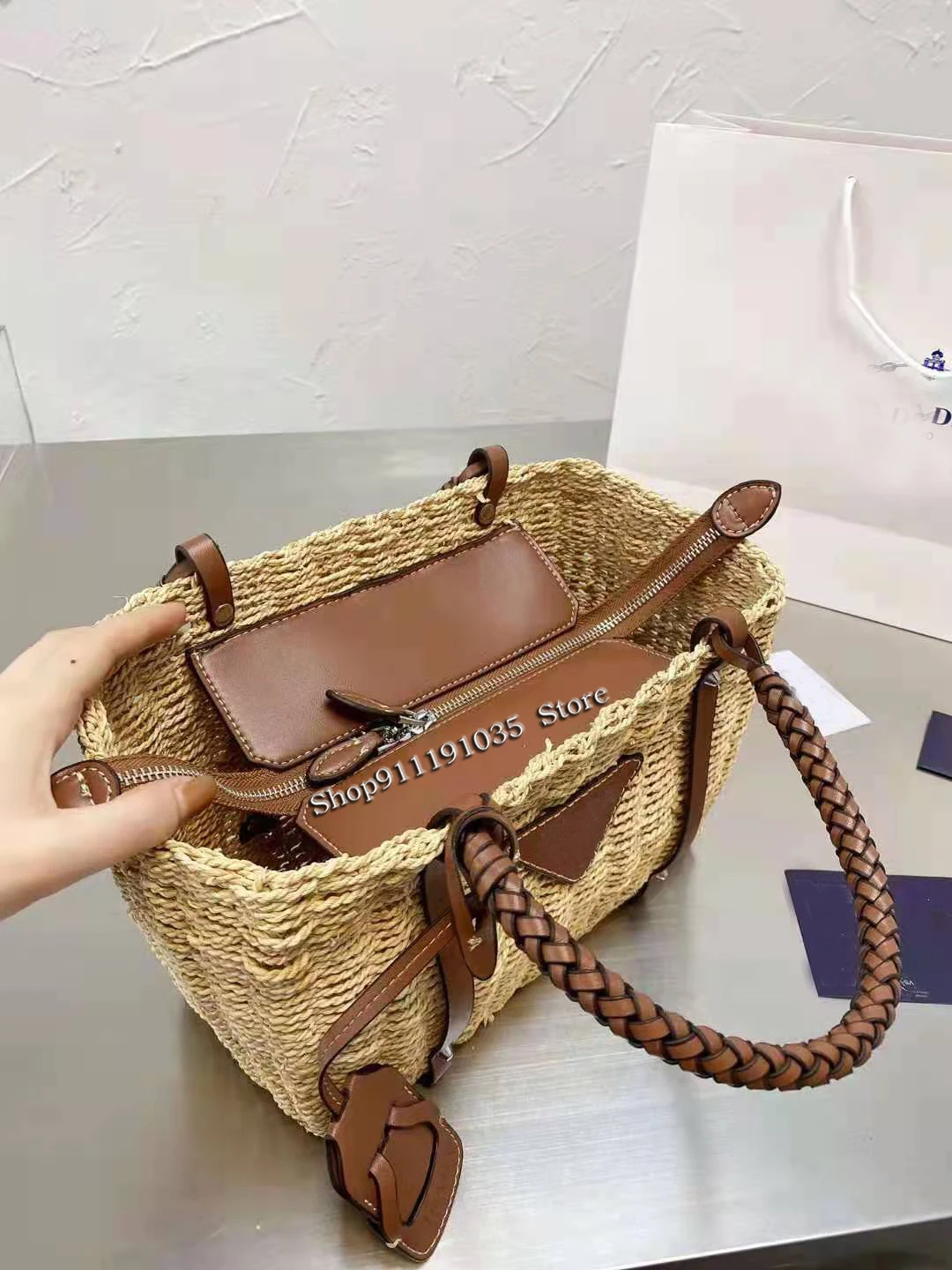 

2021 spring and summer new designer brand luxury resort wind weaving fashion beach ladies diagonal, shoulder bag size 25CM*17CM