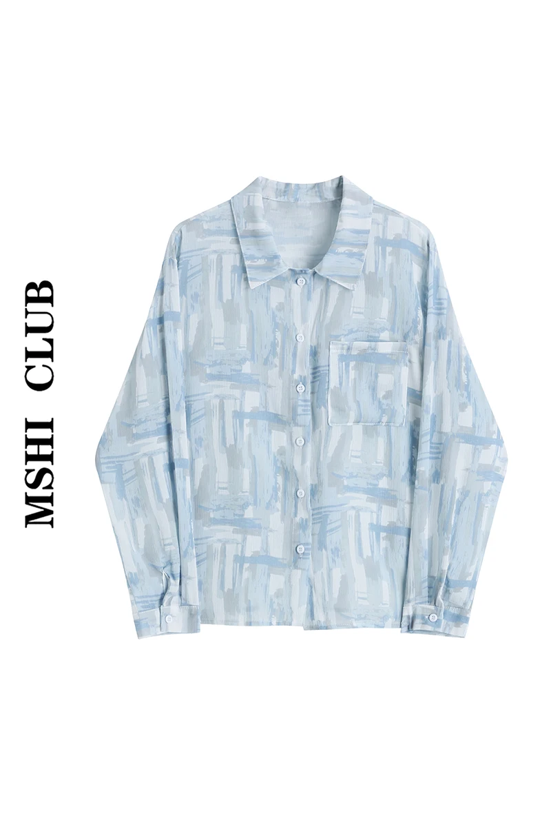 

blue contrast Plaid Shirt spring summer new fashion commuting women's shirt trend
