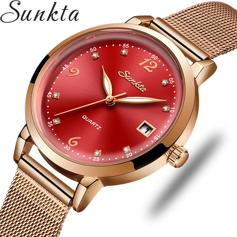 

Часы наручные SUNKTA женские кварцевые, роскошные брендовые модные повседневные водонепроницаемые со стальным ремешком, 2020