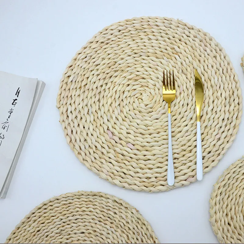 Corn Fur Woven Dining Table Mat Heat Insulation Pot Holder Round Coasters Coffee Drink Tea Cup Table Placemats Mug Coaster