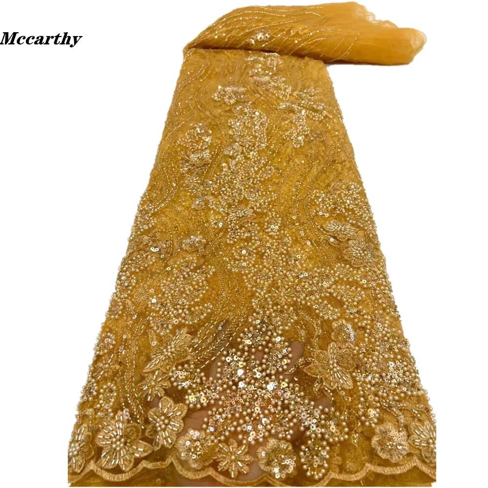 

Nigerian Lace Fabric With Sequins Beads For Wedding 2021 High Quality Embroidery Tulle Lace French Net Lace African Lace Fabric