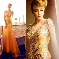 cocktail jurken 2021 new pearl vestido de festa longo sexy gold long luxury crystal formal gown prom custom homecoming dresses