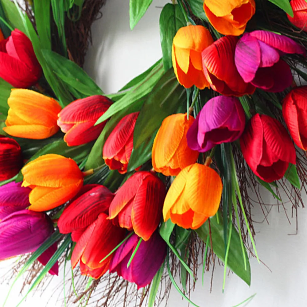 

1pc Simulation Tulip Wreath Door Wall Ornament Garland for Home Door Decor