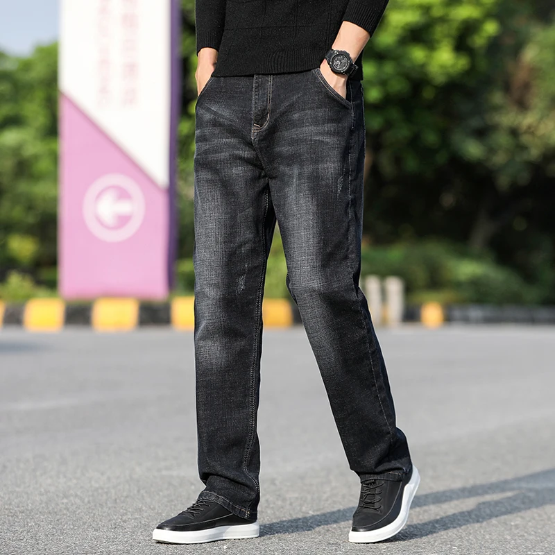 Men Jeans Black Classic Relaxed Fit Denim Spijkerbroeken Heren Pants Biker Stretch Moda Masculina Trousers Baggy Men'S
