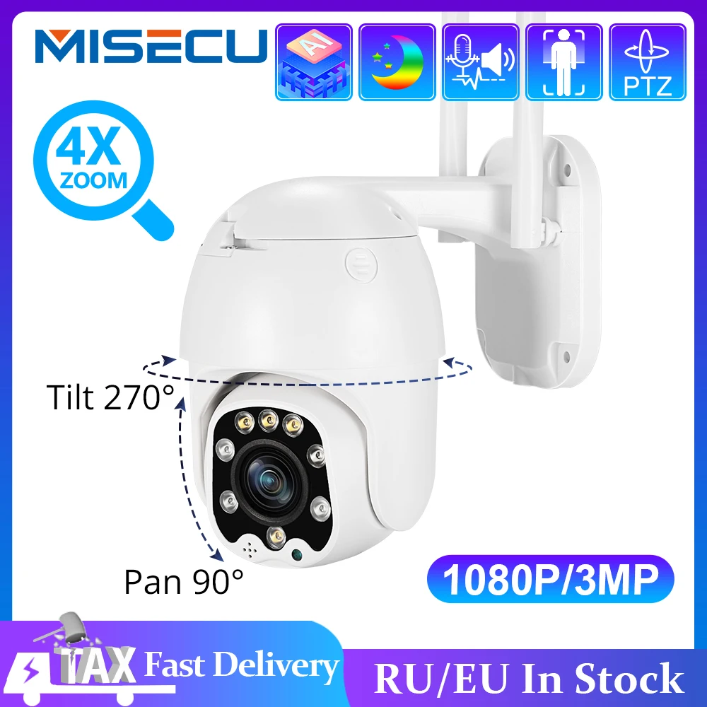 IP-камера Ai 1080P, 3 Мп, PTZ, 4-кратный оптический зум, Wi-Fi, купольная, беспроводная, 2 МП, сетевое видеонаблюдение - изображение
