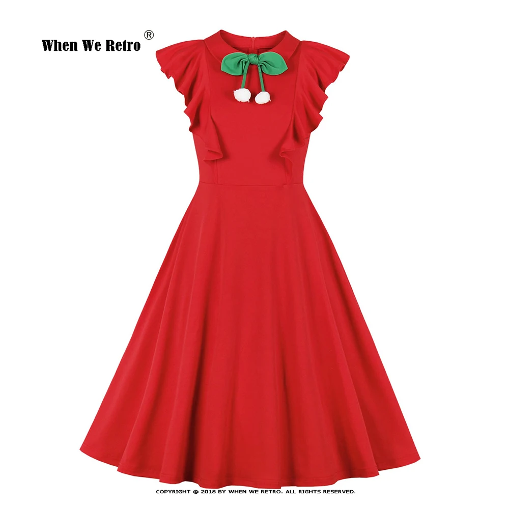 

Solid Color Elegant Women Red Dress VD1925 Ruffles Sleevless 50s 60s Retro Rock Vintage Summer Dresses
