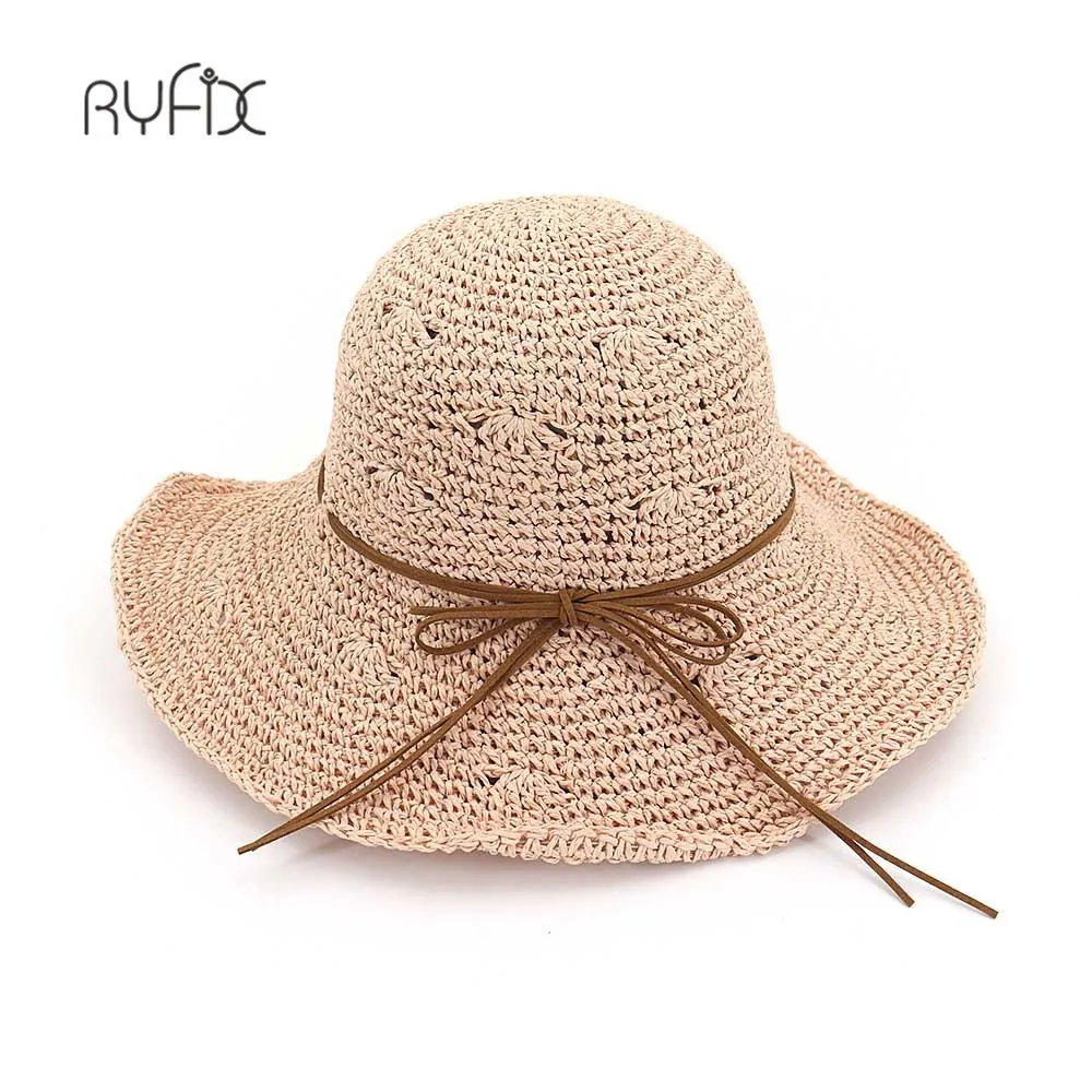 

Шляпка от солнца Женская с широкими полями, складная Соломенная Панама ручной работы, кроше, модная пляжная, HA198